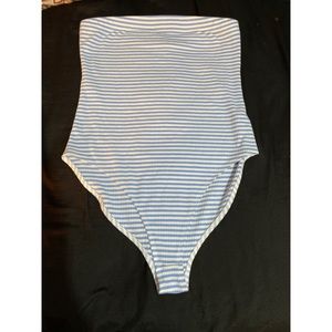 Blue and White Striped Bodysuit